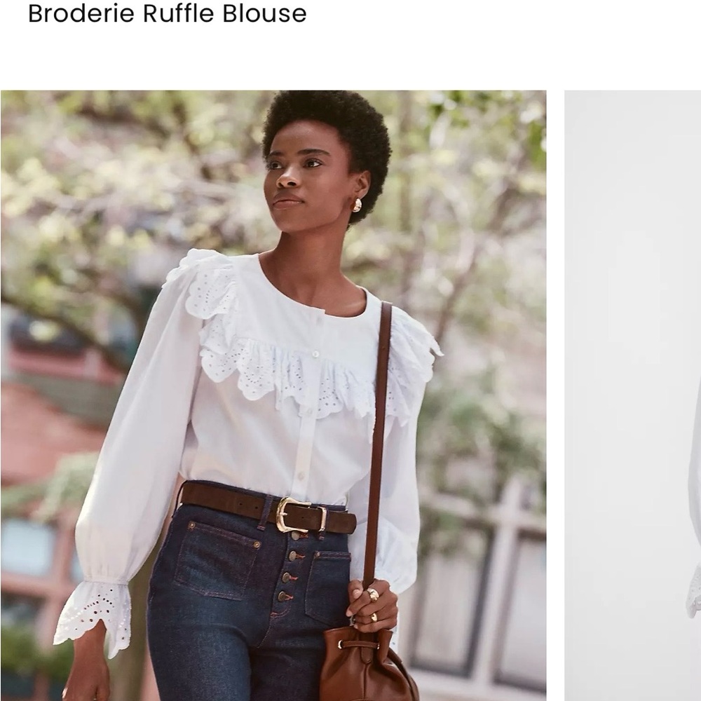 NWT Loft Broderie Ruffle Blouse - White